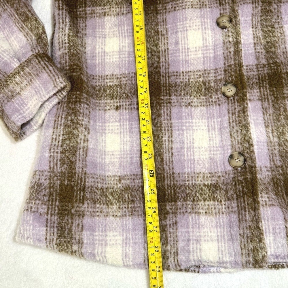 Bagatelle Womens Plaid Shacket M Purple Brown Oversized Flannel Fall Jacket Coat - Picture 11 of 11